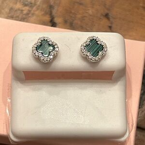 Elegant green malachite and Moissanite Diamond‎ Clover Earrings